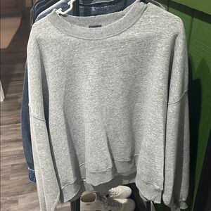 Abercrombie Gray Cropped Distressed Crewneck Sweatshirt